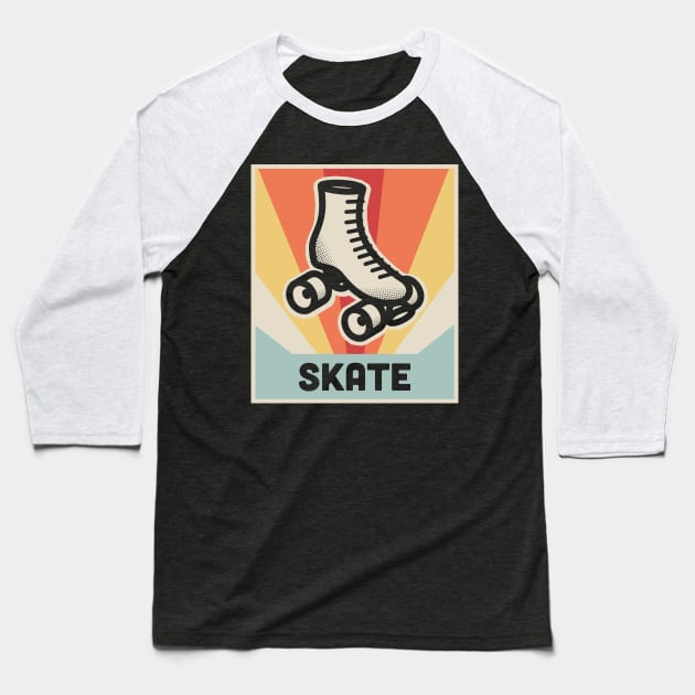 SKATE| Vintage 70s Style Roller Skating Poster Baseball T-Shirt by MeatMan